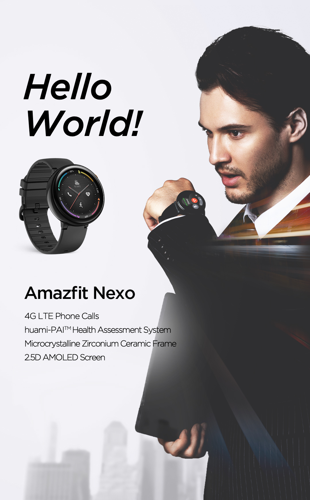 Smartwatch  AmazFit Nexo, 12 cm, Policarbonato, Acero inoxidable, 4G,  WiFi, Negro